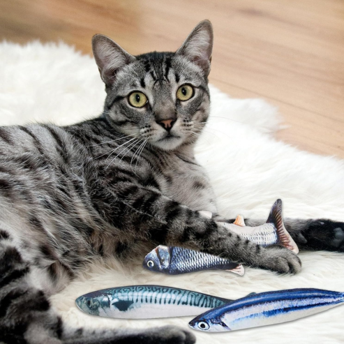 Lot de 3 Jouets Poisson en Peluche avec Herbe à Chat – Stimulation, Jeu et Détente pour Chats d’Intérieur