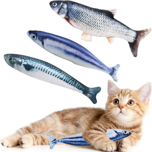 Lot de 3 Jouets Poisson en Peluche avec Herbe à Chat – Stimulation, Jeu et Détente pour Chats d’Intérieur