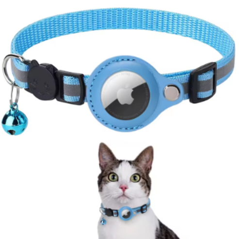 Collier AirTag en Cuir pour Chat avec Clochette – Collier Anti-Rupture avec Support Apple Air Tag