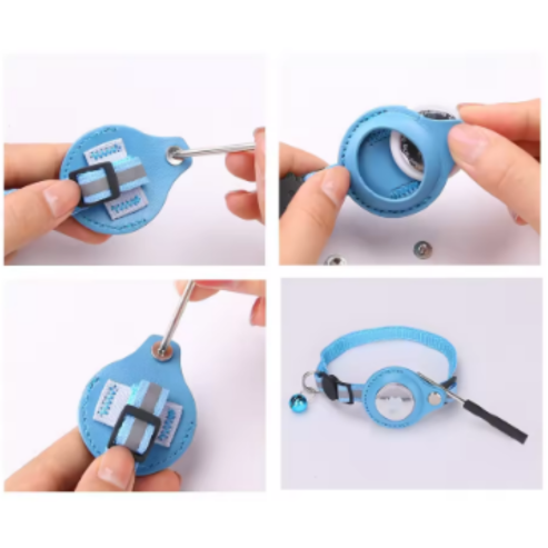 Collier AirTag en Cuir pour Chat avec Clochette – Collier Anti-Rupture avec Support Apple Air Tag