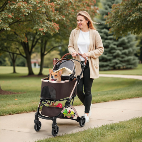 Poussette Pliable 4 en 1 Gimars pour Petits Chiens et Chats – Mobilité, Confort et Sécurité au Quotidien